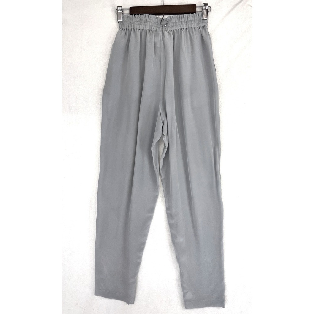 VINTAGE 100% SILK Pants Grey‎ Gray High Waisted Tapered Trouser Pull On Office
